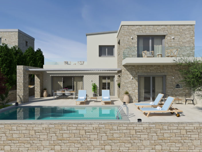 Two villas on the road of Komos beach